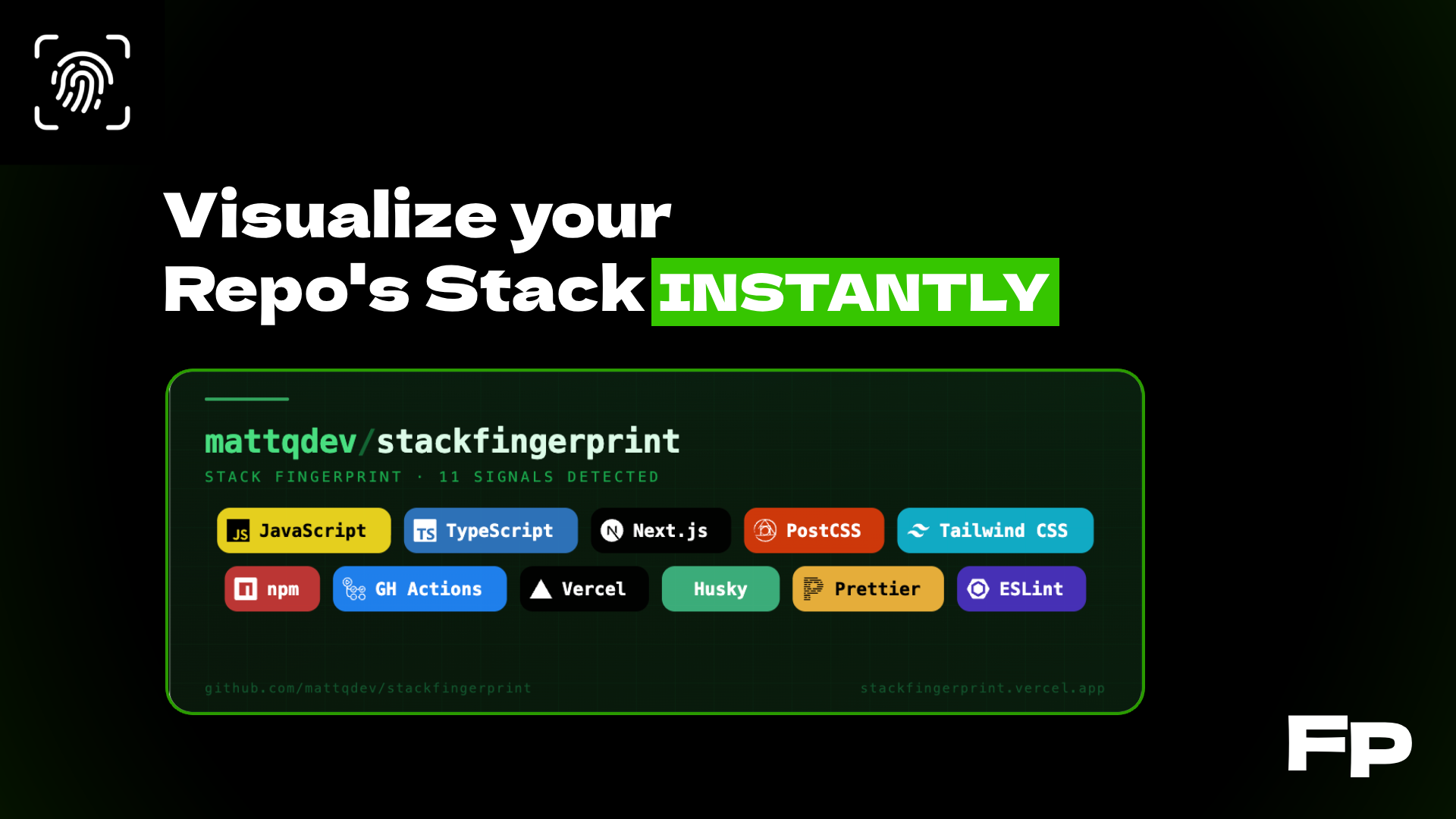 Stack Fingerprint — Paste a GitHub URL and generate a beautiful tech stack card.
